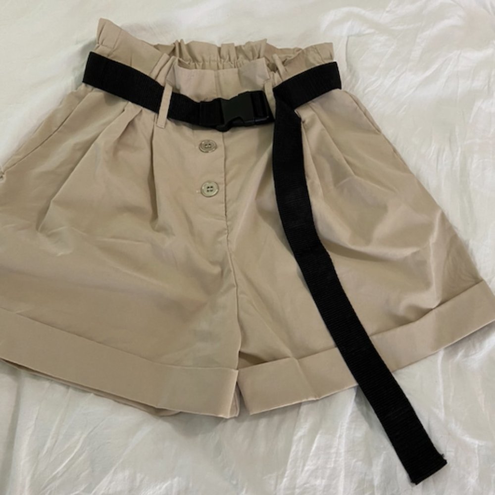 Paper Bag Waist Tan Shorts